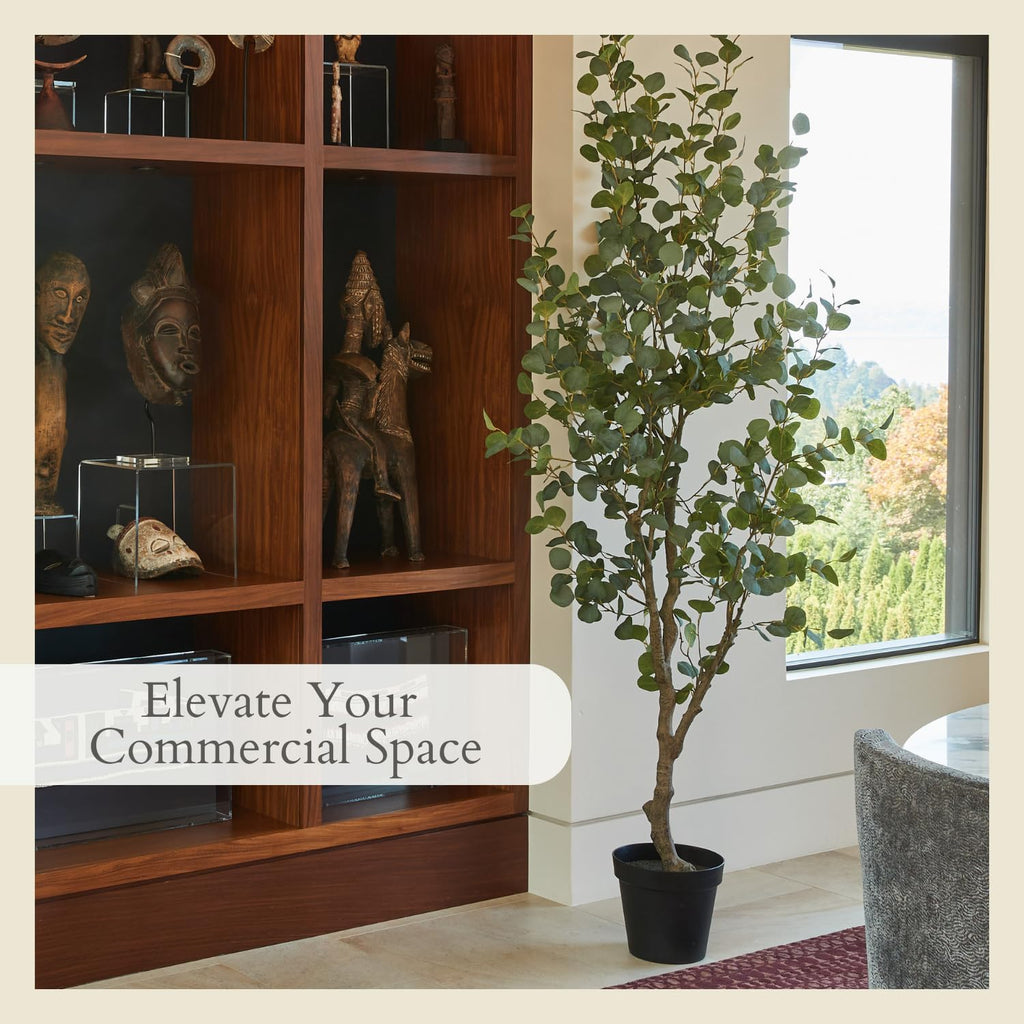 Faux Eucalyptus Tree, 7 ft, Black, Home Decor