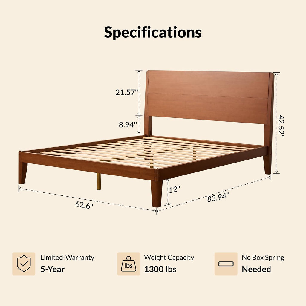 Bamboo Japanese Joinery Bed Frame Queen, Platform Bed, Walnut
