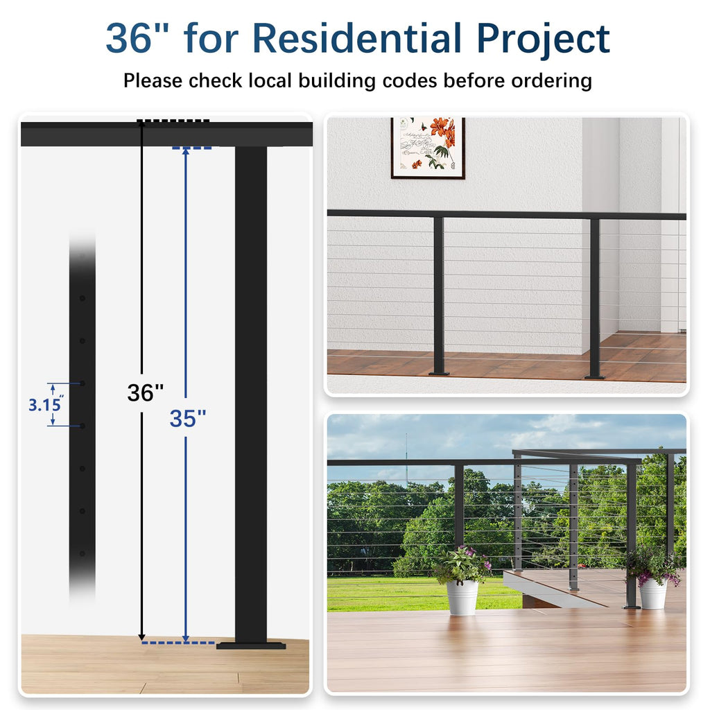 36" Modular Cable Railing Post for Deck Railing, 4 Level Line Posts