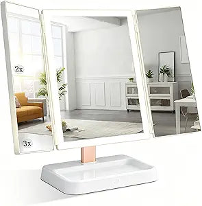 Makeup Mirror,Vanity Mirror with Lights,Rechargeable Cordless Led,3 Color Modes Dimmable Touch Control,2X/3X