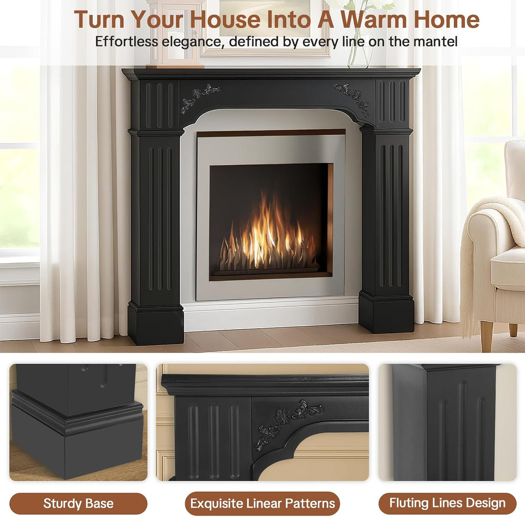 Rustic Black Freestanding, Modern Painted Fireplace Surround with Mantel for Living Room, Grade A MDF Mantel