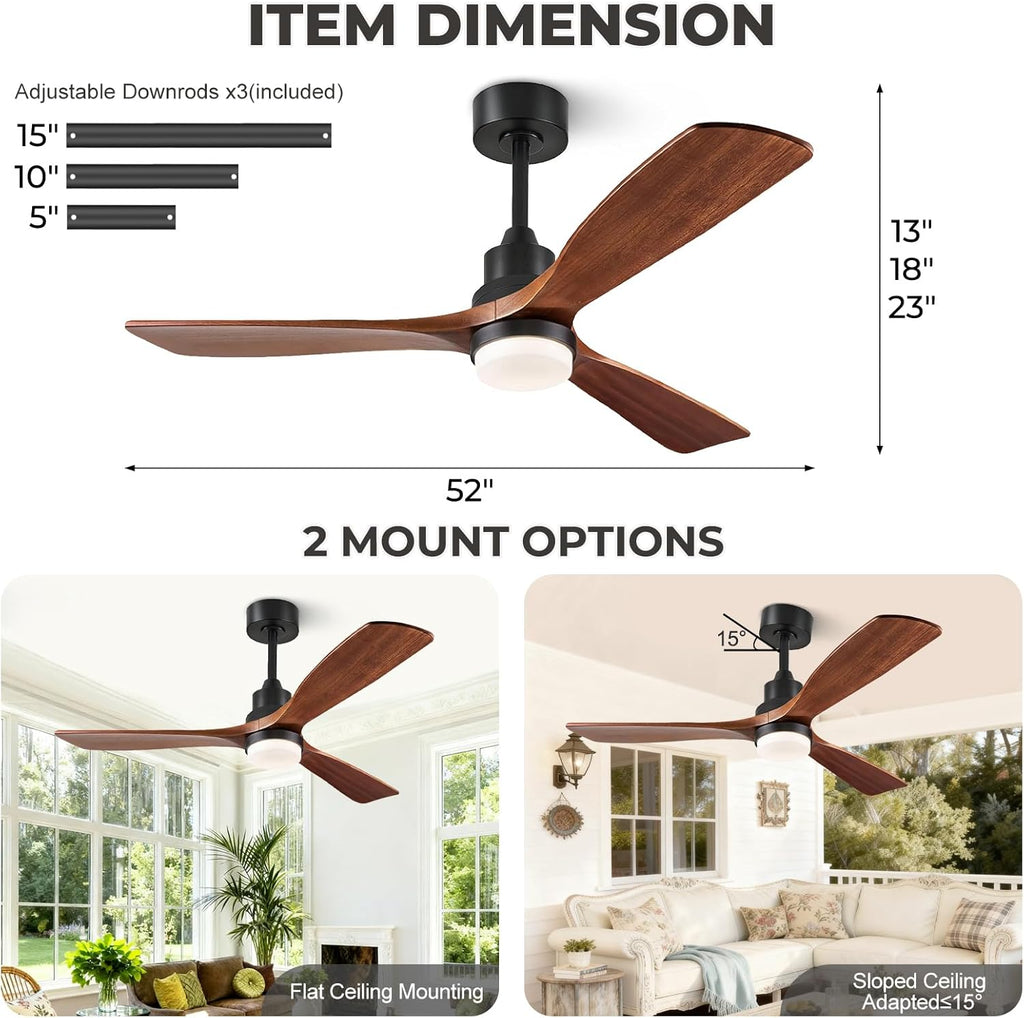 Ceiling Fans with Lights and Remote, 52 Inch Outdoor Ceiling Fan for Patios
