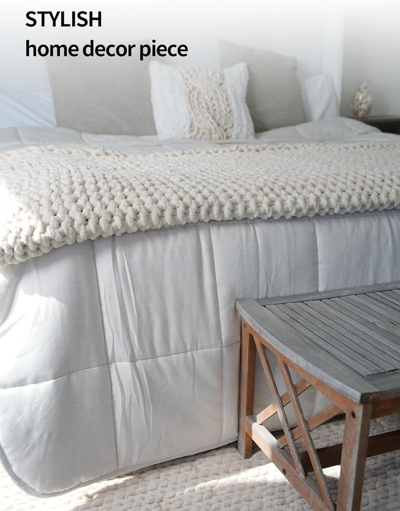 Chunky Throw Blanket, Hand Knitted with Chenille Yarn, Skin Friendly, Ventilated and Breathable, Machine Washable