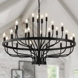 Black Chandelier 24 Light, Modern Farmhouse Chandelier for Dining Room, Round Industrial Candle Chandeliers Light, Wagon Wheel Chandelier 39in 3-Tier for Hallway, Living Room, Foyer, Island Lights A109-B0C3L4C68W