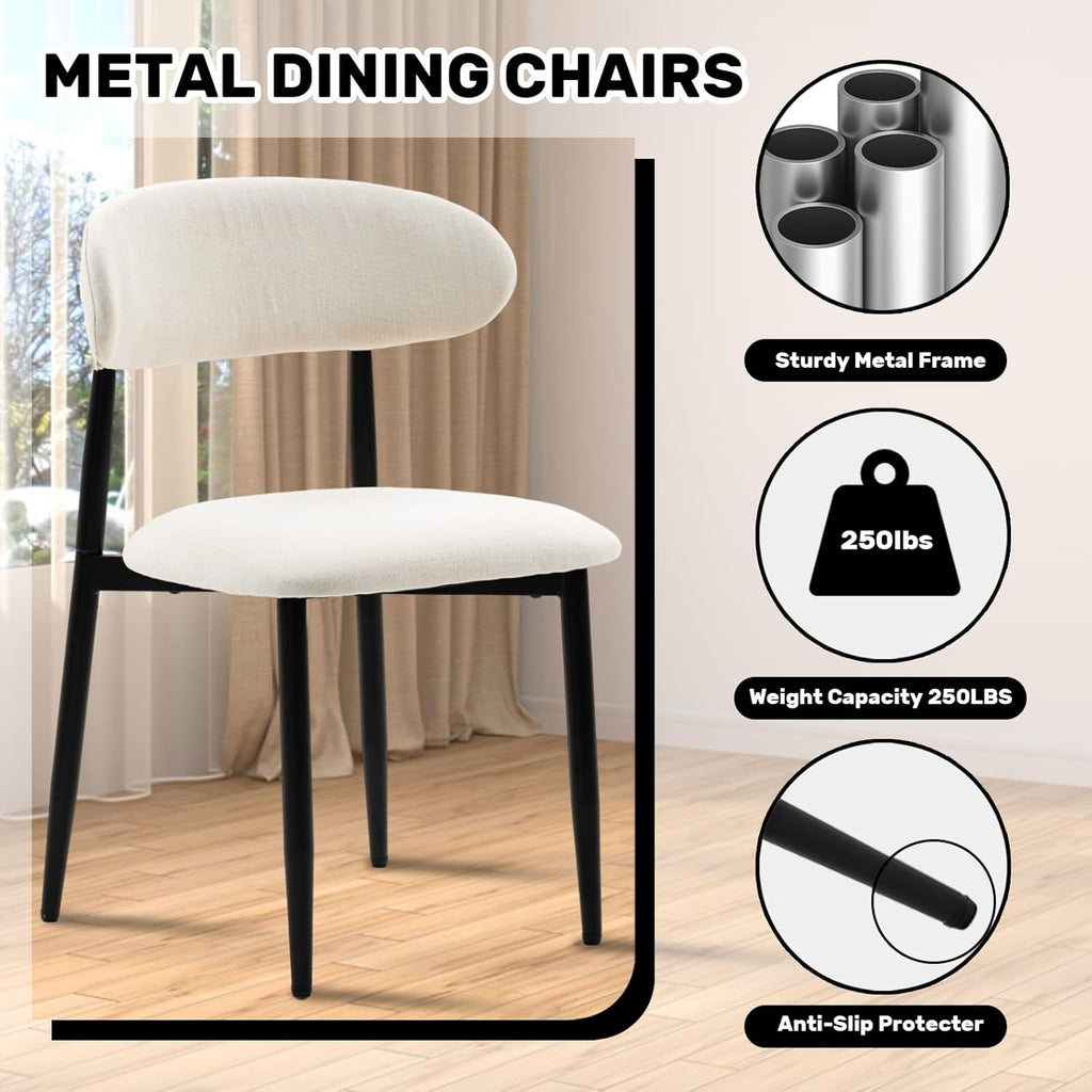 Dining Chairs Set of 4, Modern Fabric Upholstered Metal Kitchen Chairs for Dining Room, Beige