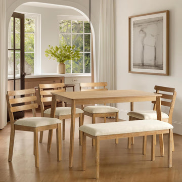 Farmhouse Dining Room Table Set for 6 with Upholstered Bench and Chairs