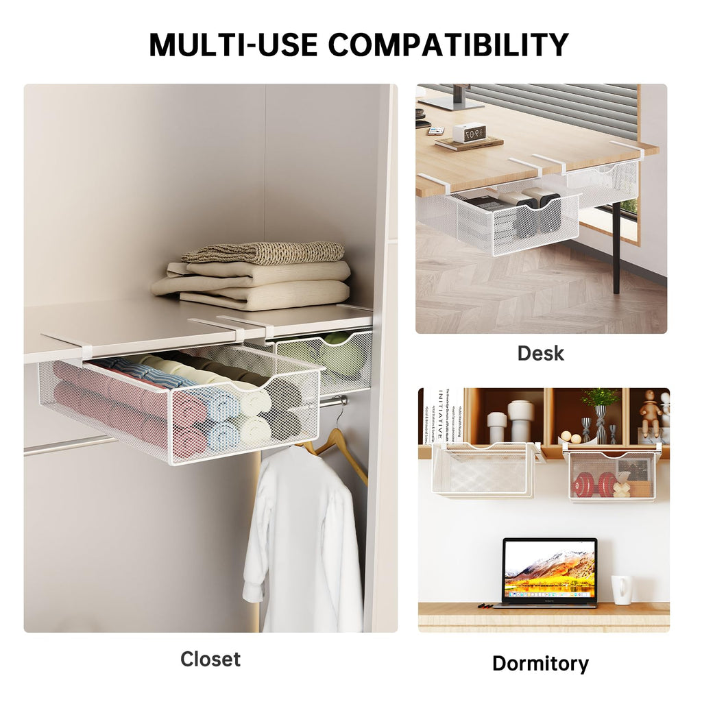 2 Pack Closet Pull-Out Baskets Organizer, White