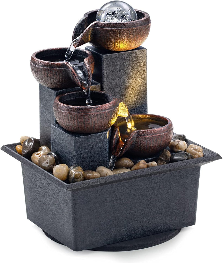 Tabletop Fountain 4 Level Tabletop Waterfall Indoor Meditation Fountain Office Home Relax Desktop Waterfall Includes