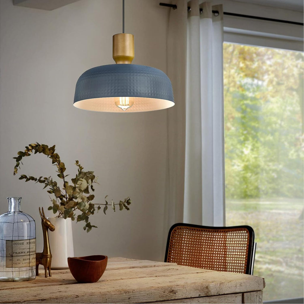 Pendant Light Fixtures Ceiling Hanging with Hammered Metal Shade, Modern Pendant Light for Kitchen Island Lighting