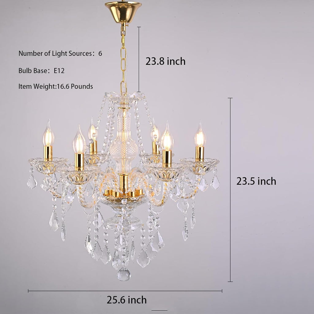 6-Light Crystal Chandelier Modern Ceiling Pendant Light Fixture for Dining Room Living Room Bedroom Entryway, Clear K9 Prisms Luxury Home Decor Lighting, LED Compatible (No Bulbs Included)