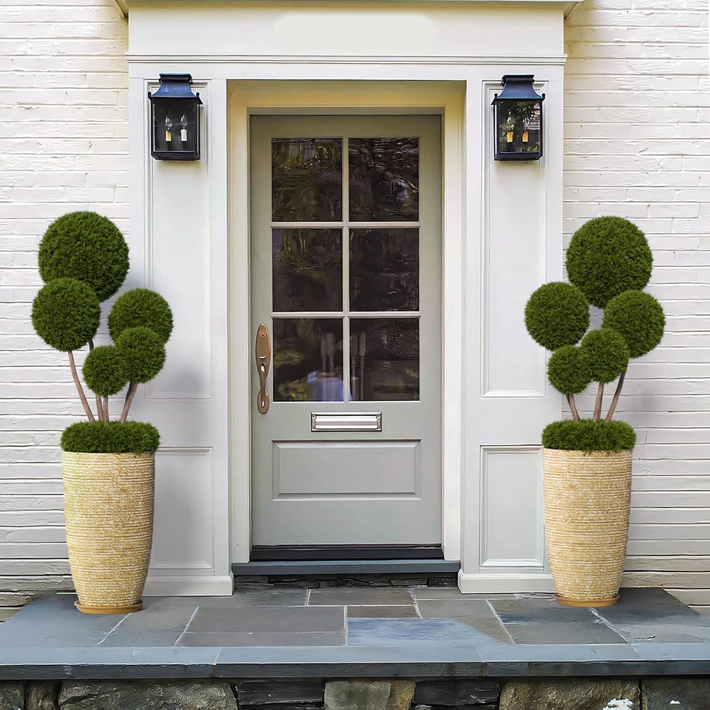 Set of 2 9 Gallon Tall Large planters for Outdoor/Indoor Plants of 12" Dia x 21" H Round Flower Pots Set Faux Stone