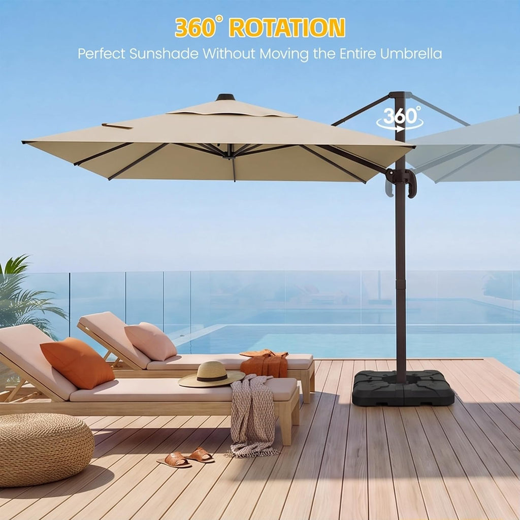 9x12 FT Patio Cantilever Umbrella with Base, Rectangular Heavy Duty Offset Umbrella for 6-8 People - Beige