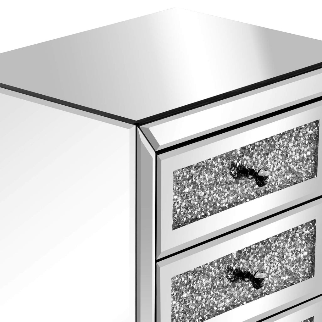 Mirrored Nightstand with 3 Drawers Modern End Table Bed Side Table with Mirrored Finish, 17.72-inch W x 13.78-inch D