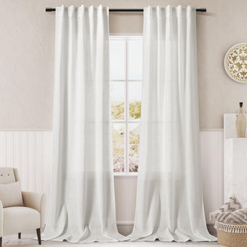 Off White Linen Curtains 84 inches Long Back Tab Light Filtering Privacy Sheer Curtains Modern Farmhouse Coastal