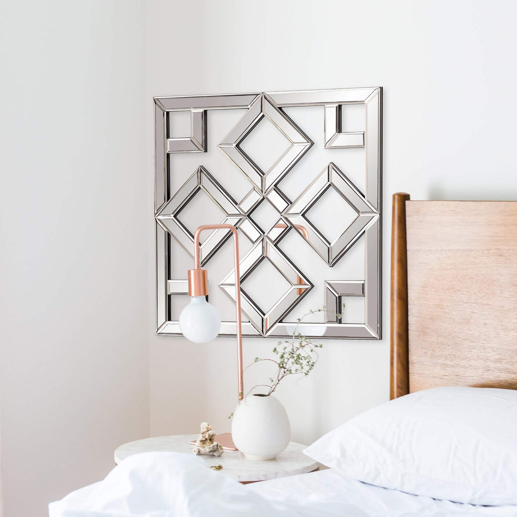 Elliott Moira Wall Mounted Interlocking Square Mirror with Geometric Shapes, Contemporary Decorative Bevelled Accent