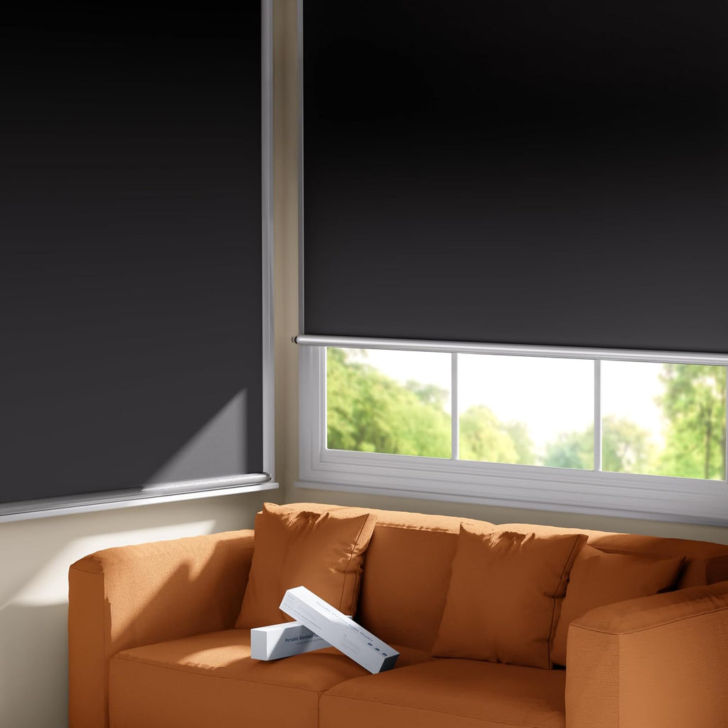 100% Blackout Roller Shades, Cordless No Tools No Drill Blinds Windows, Thermal Insulation UV Protection, Easy
