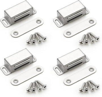 4 Pack Silver Magnetic Door Catch, Brushed Satin Nickel Cabinet Magnets, Strong Magnetic Catch Latch Cabinets, Drawers