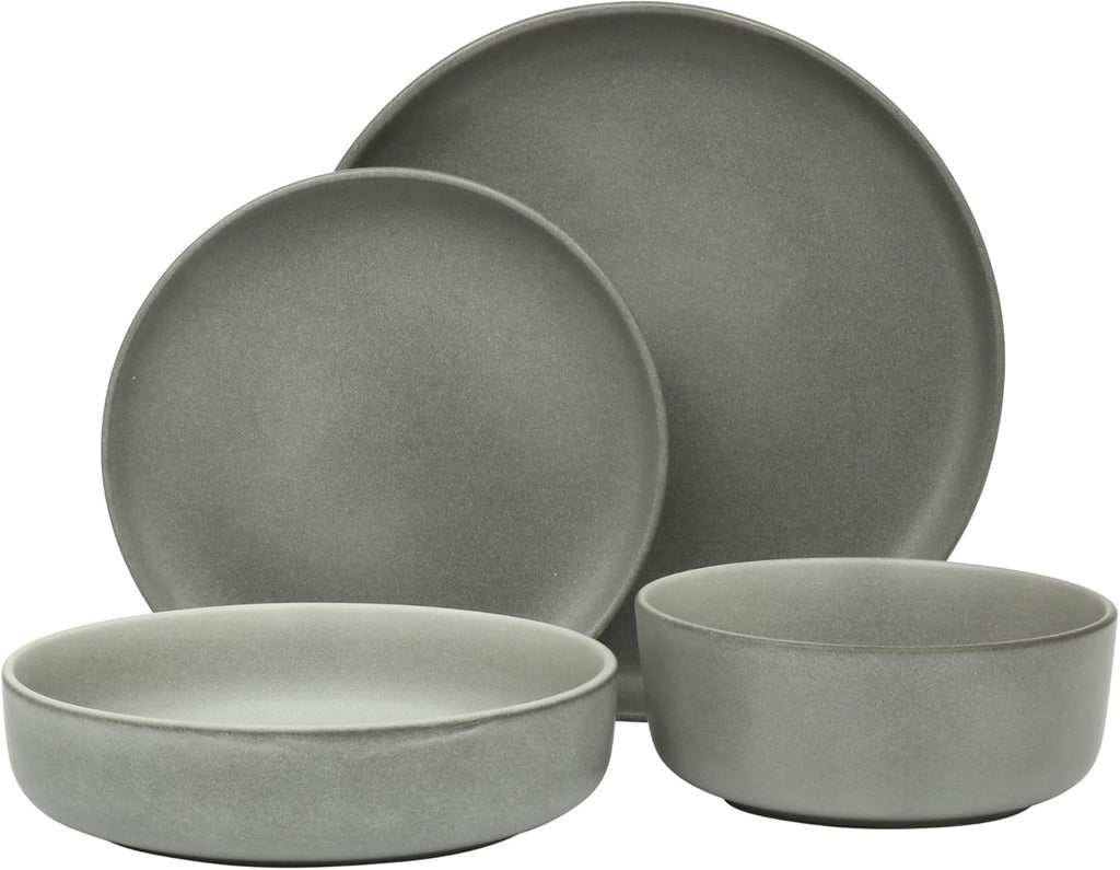 Pasco 16 Piece (Service for 4) Plates and Bowls Double Bowl Reactive Glaze Dishes Stoneware Ceramic Dinnerware Set