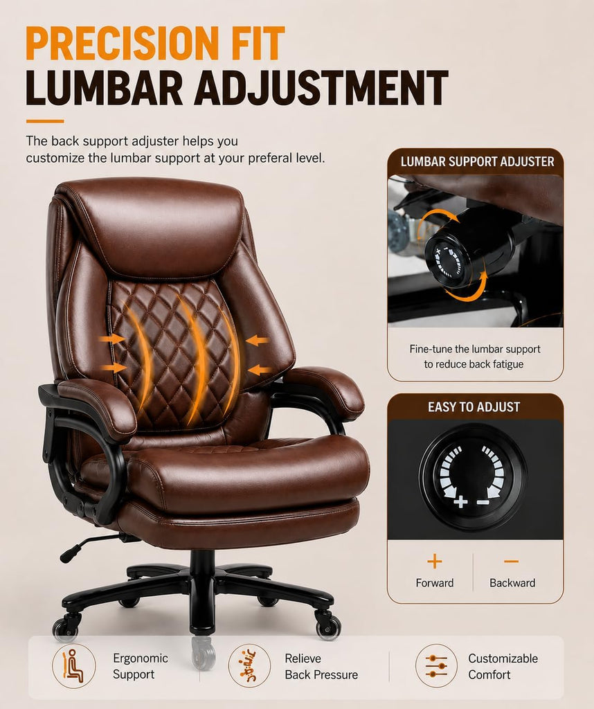 Big and Tall Executive with Adjustable Lumbar Support, Extra Wide Seat, Heavy Duty Computer Desk Chair for Long
