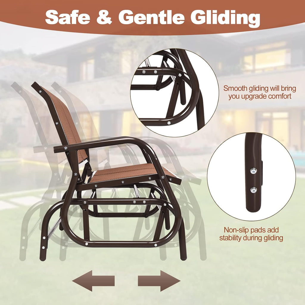 2 Person Patio Glider, Outdoor Swing Bench, Glider Loveseat Chair with Heavy-Duty Steel Frame, Breathable Seat