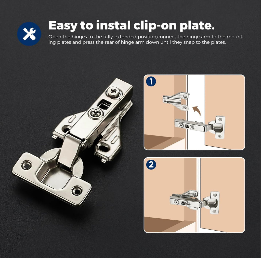 1 Pair 2 Packs Full Overlay Cabinet Door Hinges,105 Degree Adjustable Concealed Kitchen Cabinet Hinges Soft Close for