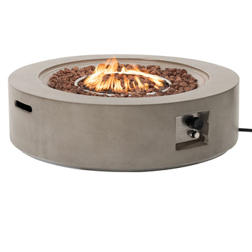 Outdoor 42" Fire Pit Table, 50000 BTU Gray Patio Fire Table, Concrete Round Gas Fire Table w Lava Rocks