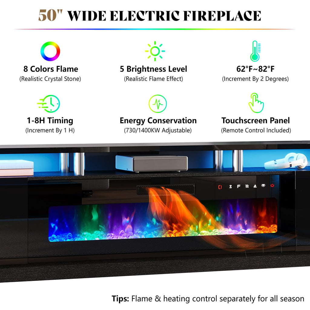90" High-Gloss with 50" Electric Fireplace