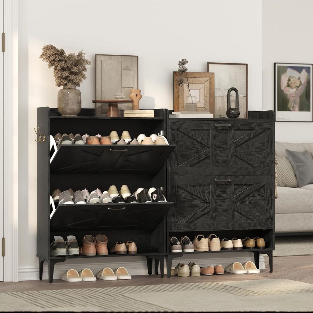 Shoe Storage Cabinet, Shoe Organizer with 2 Flip Drawers, Hidden Shoe Storage , Freestanding Shoe Cabinet Organizer