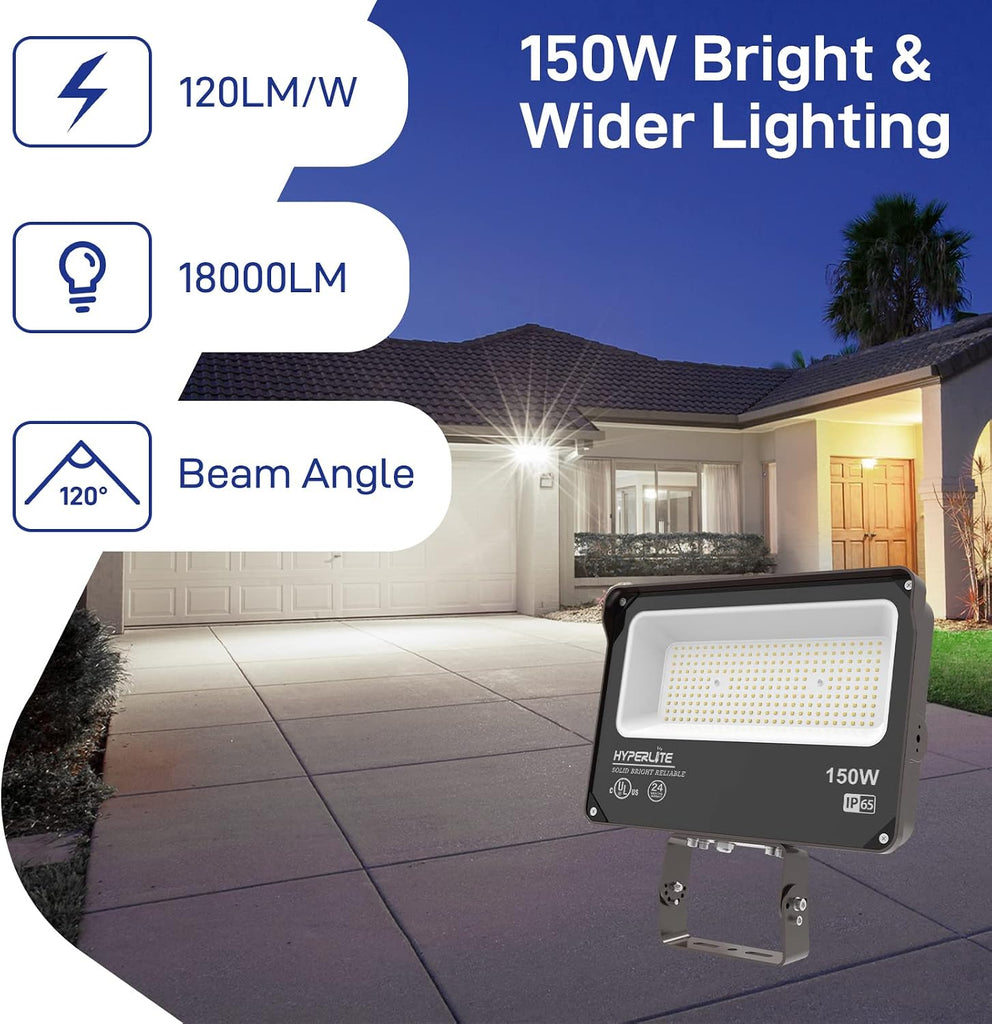 LED Flood Light 150W 2 Pack 18000LM 5000K Daylight IP65 Waterproof Outdoor Floodlights UL Certified for