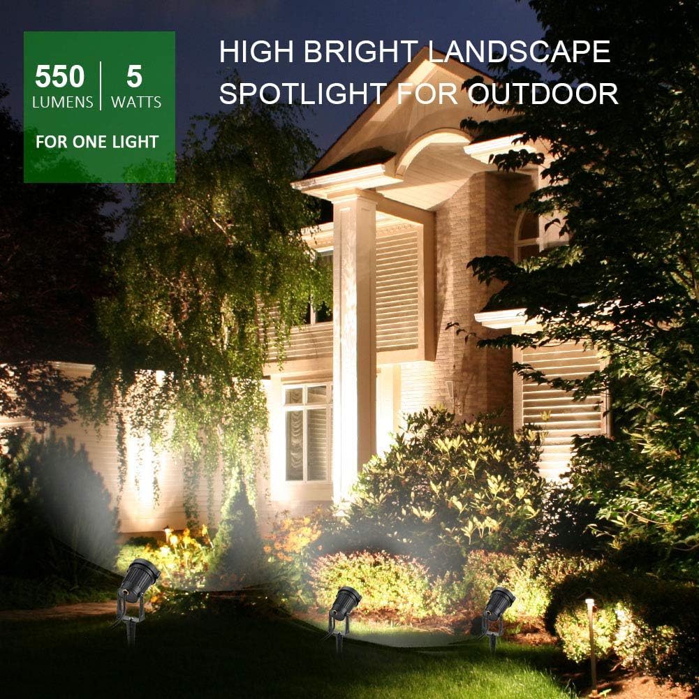 5W Landscape Lighting, 120V Plug-in Outdoor Spotlights, 6 Pack | 3000K Warm White, 550LM Bright LED, IP65 Waterproof
