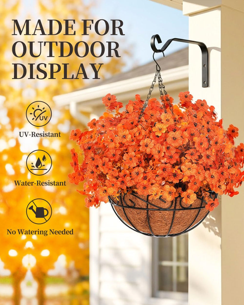 2 Set Artificial Fake Fall Mums Flowers Planter Hanging Basket for Outdoor