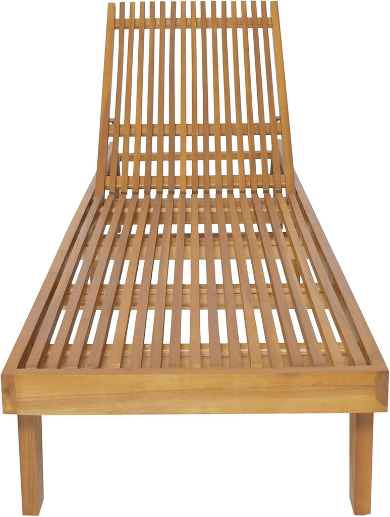 Outdoor Chaise Lounge Chair, Acacia Wood Frame Sunbathing Pool Lounger with 5-Position Adjustable Backrest, Patio