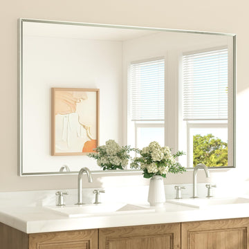 Brushed Nickel Vanity Mirror 60" x 36" Beveled Frame Rectangle Bathroom Mirror for Over Sink Brushed Nickel, Tempered