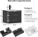 24 Inch Floating Bathroom Vanity with Sink, Wall-Mounted Painted Cabinet with Soft-Close Drawers, Ceramic Sink, Faucet & Drain, Black