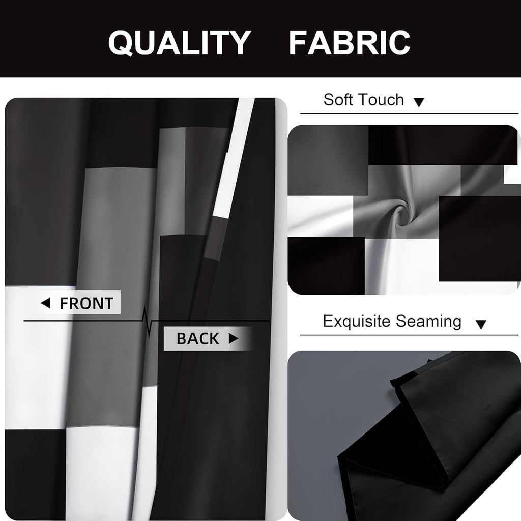 Black Grey 100% Blackout Curtains for Bedroom 2 Panels Set White Grey Modern Abstract Geometric Black