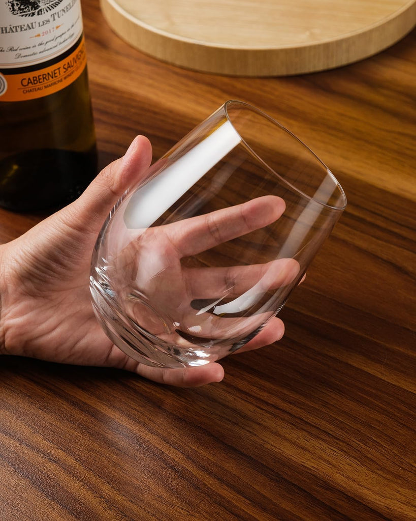 Stemless Wine Glasses(Set of 4)-20 oz,Crystal Wine Cups for Red or White Wine,Large Water Juice Glasses,No Stem Glass