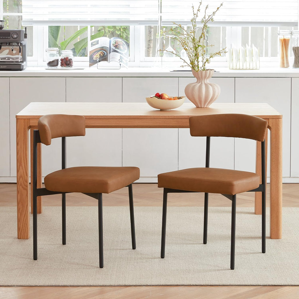 Brown Faux Leather Dining Chairs Set of 2