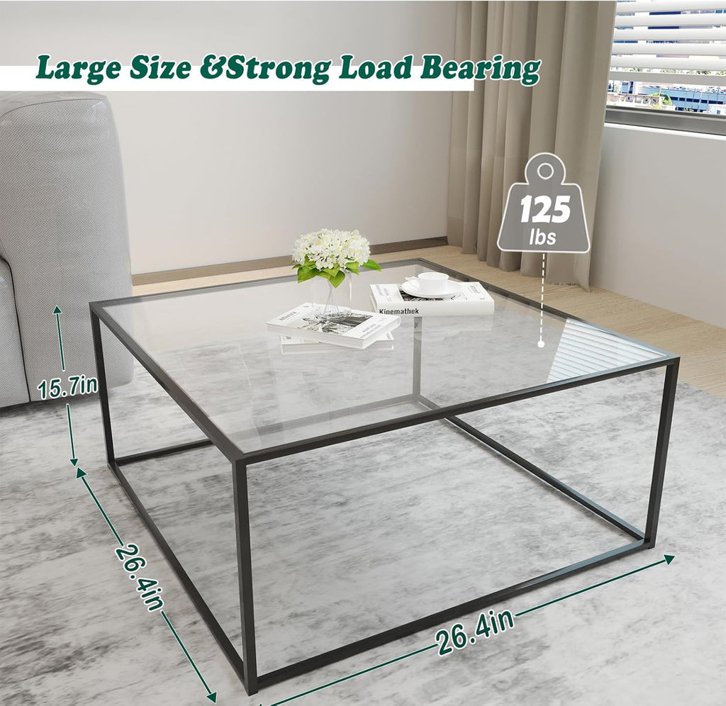 Glass Coffee Table Modern Center Table,Minimalist Coffee Table Sofa Side Tea Table,Tempered Glass-top with Sturdy