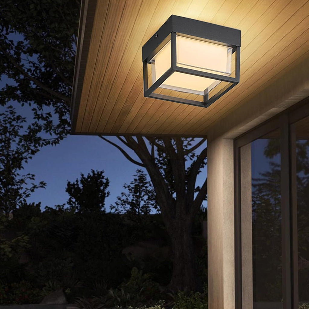 Outdoor Ceiling Porch Light LED Flush Mount for Wall or Ceiling, Square Exterior Wall Lamp for Front Porch,Garage