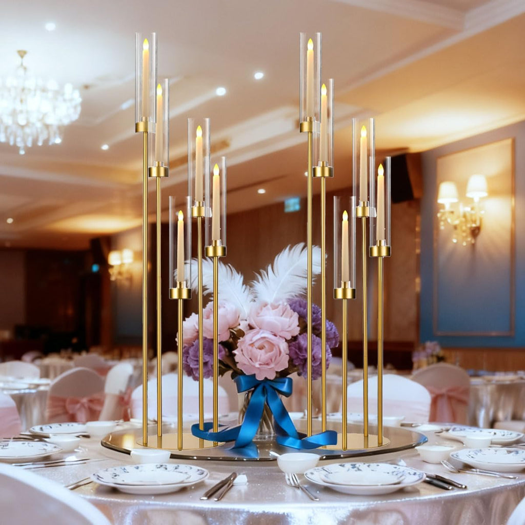 Gold Candelabra Centerpieces for Tables,Acrylic Candelabra 5 ArmConcert Party Housewarming Gifts centros de mesa para