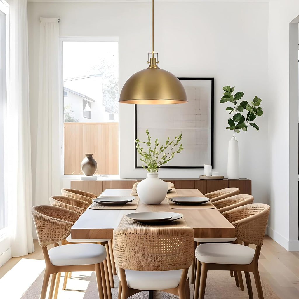 17.7 Inch Large Dome Pendant Light, 1-Light Brushed Gold Pendant Lighting All Metal, Modern Single Ceiling Hanging