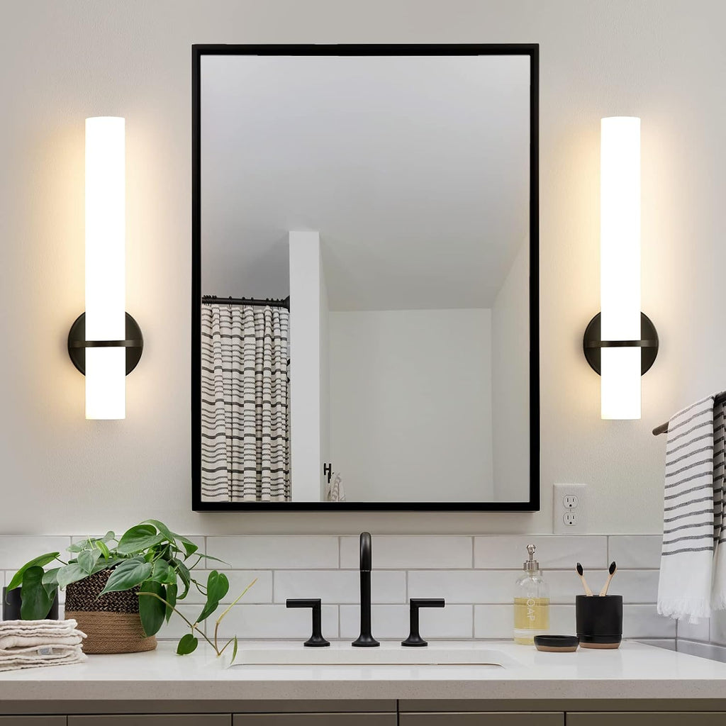 18 Inch Wall Sconces Set of Two, Black Bathroom Sconces 18W 2700K-5000K LED Dimmable Modern Wall Sconces with Acrylic