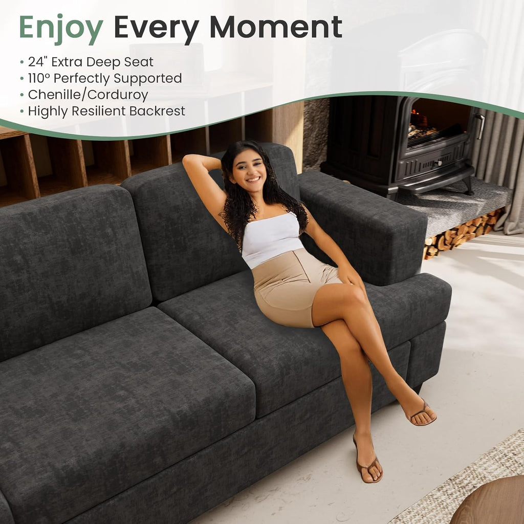 63" Loveseat Sofa Couch , Small Couch with Deep Seat , Comfy Cloud Loveseat , Dark Grey Chenille