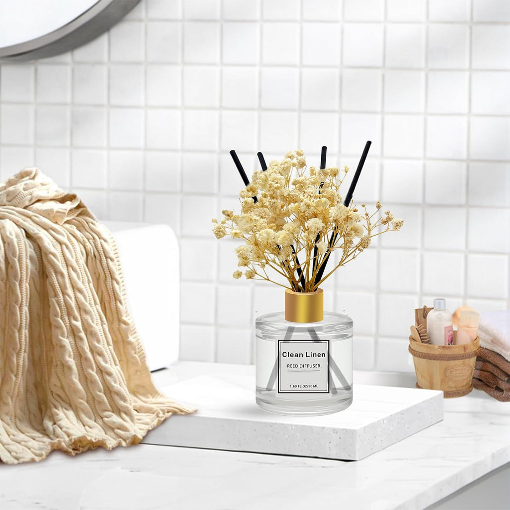 Reed Diffuser Pack,Clean Linen,Eucalyptus & Mint,Ocean Scented Oil Diffuser with 4 Sticks,Reed Diffusers Air - Set of 3