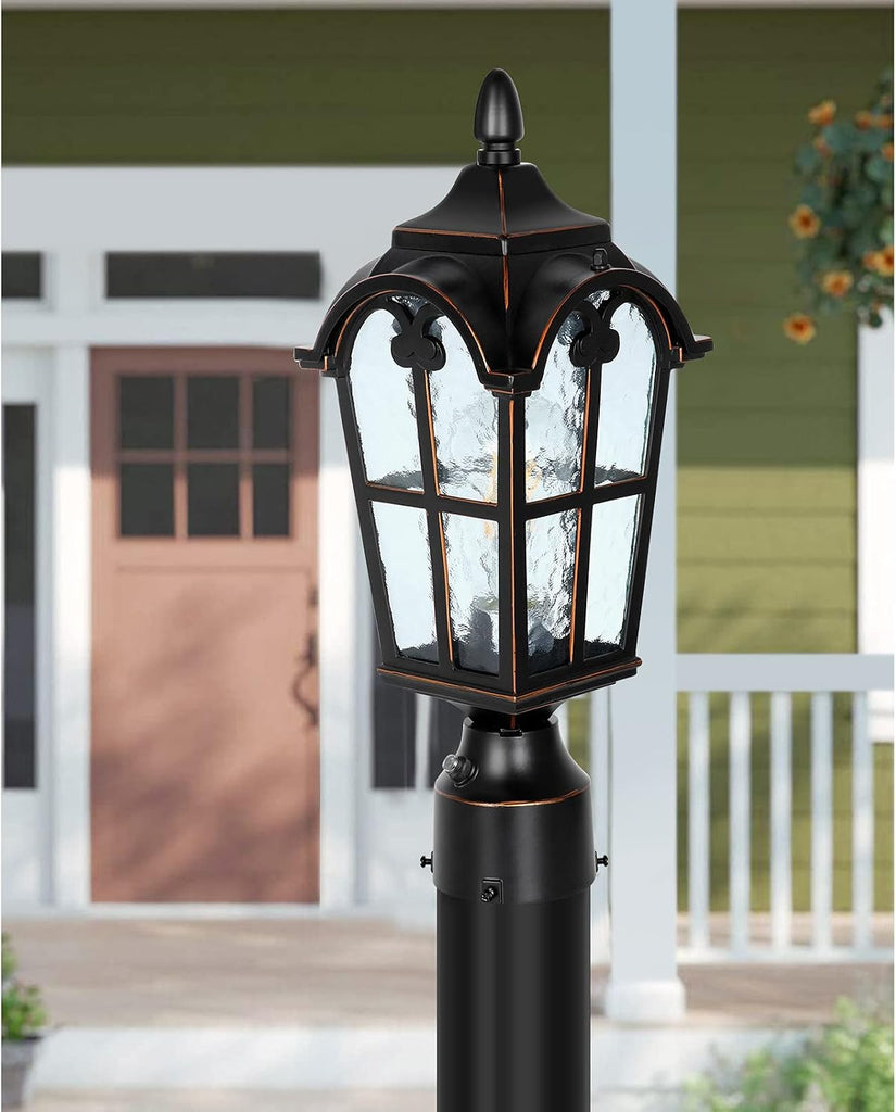 Hardwired 120V Dusk to Dawn Outdoor Post Light Black Roman