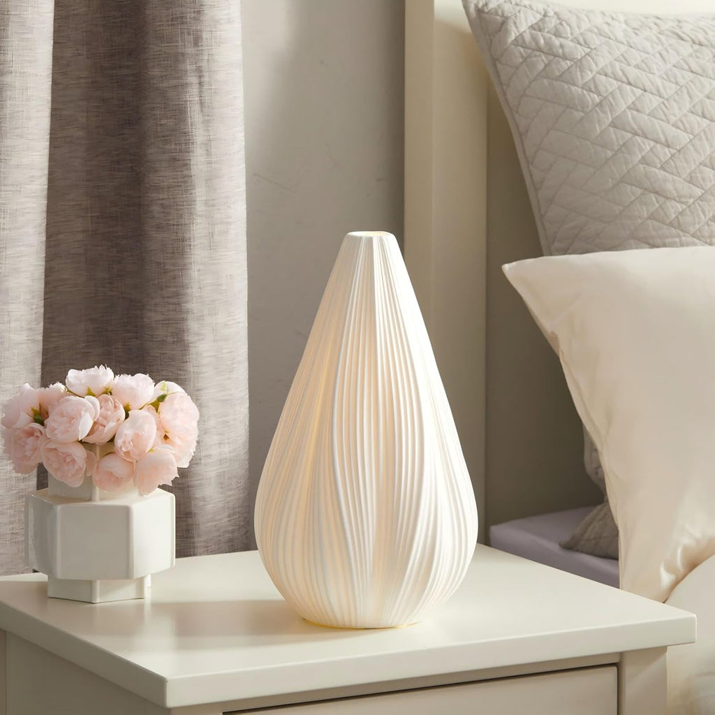 12.5" Modern Ceramic Table Lamp, Fully Dimmable Modern Bedside Lamps and Nightstand, White Translucent Ceramic Shade