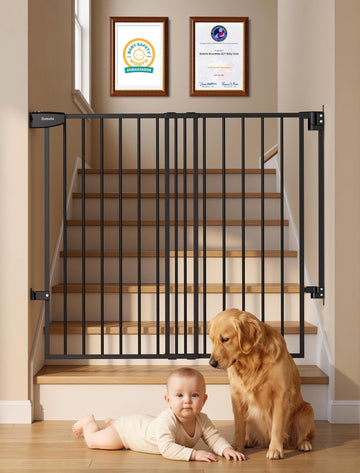 Extra Wide No Bottom Bar Baby/Dog Gate, 28" H, 29.7-46.5" W, Black