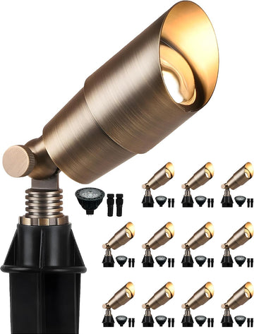 Solid Brass Low Voltage Landscape Lighting, Wired 12V LED Landscape Spotlights with Aluminum Housing MR16 Bulb, Heavy