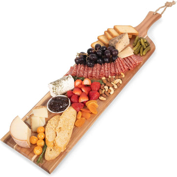 Artisan 30" Acacia Charcuterie Board with Raw Wood Edge, Wooden Cutting Board with Handle, All-Purpose Serving