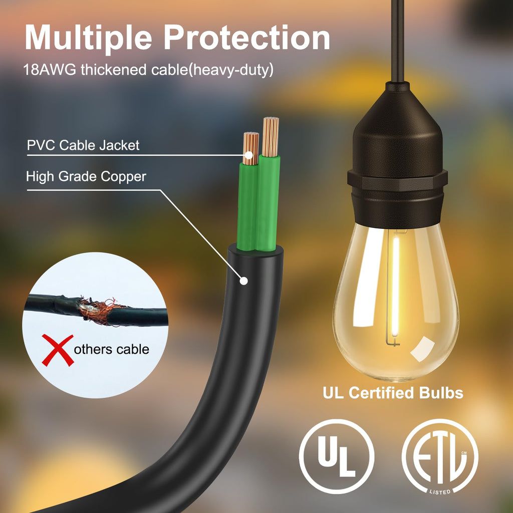Outdoor String Light 64Bulbs (1.5FT Bulbs Spacing), 120W Dimmer Remote
